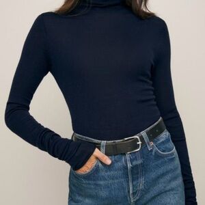 Reformation Faith Regenerative Merino Fitted Turtleneck Blue - Size S
